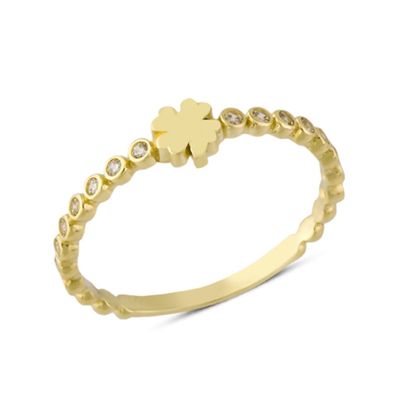 14 Ayar Altın Yoncalı Mini Toplu Yüzük YZK142 14 Ayar Altın Yoncalı Mini Toplu Yüzük YZK142