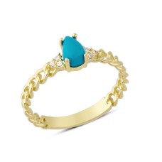 14 Ayar Altın Mavi Damla Taşlı Yüzük YZK143A