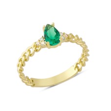 14 Ayar Altın Yeşil Damla Taşlı Yüzük YZK143B