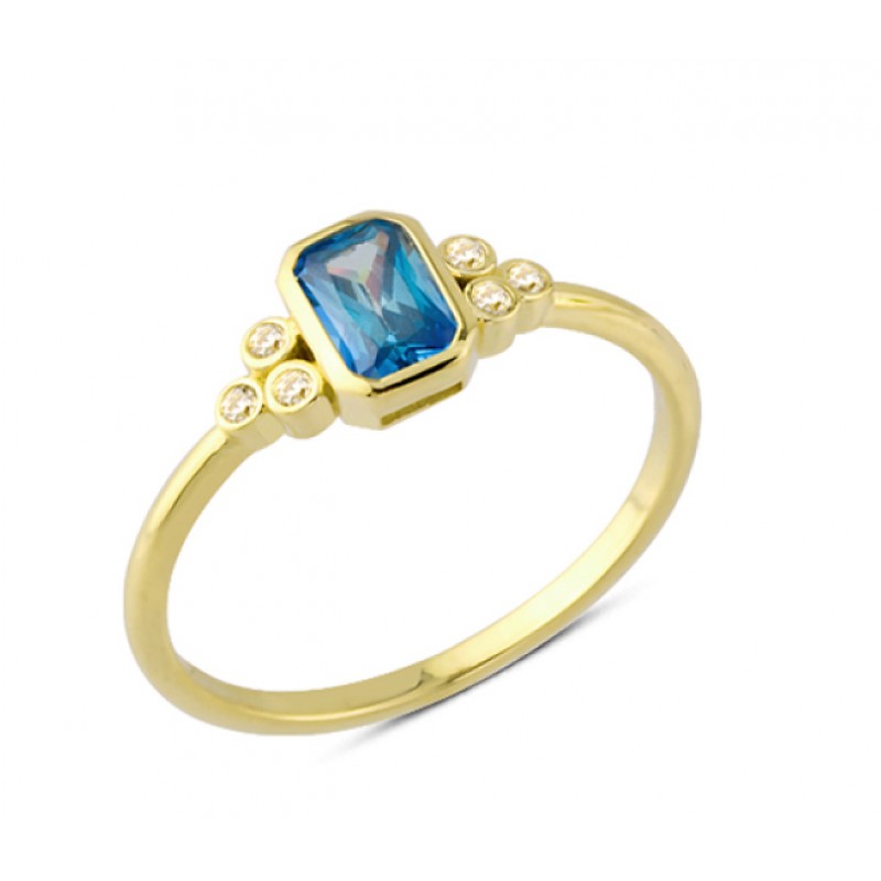 14 Ayar Altın Mavi Baget Yüzük YZK145