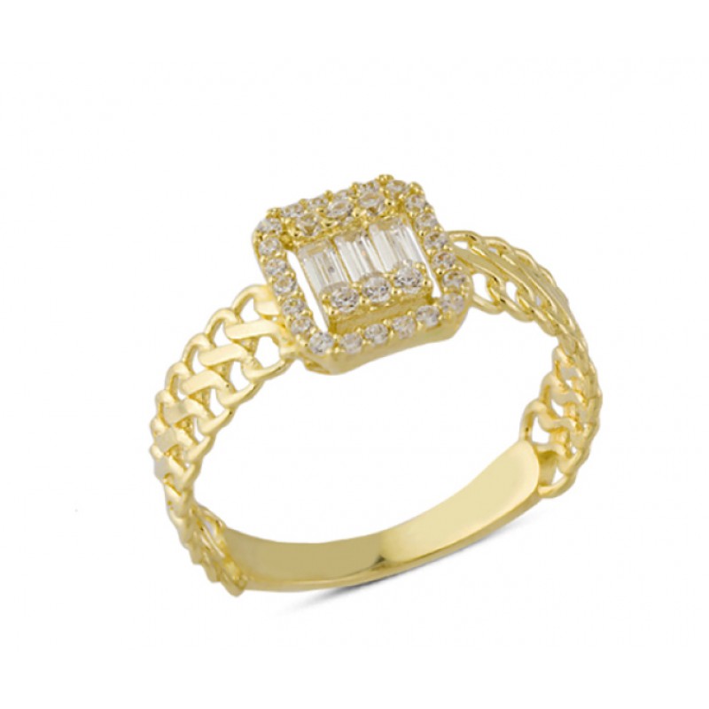 14 Ayar Altın Zincir Kollu Baget Yüzük YZK146