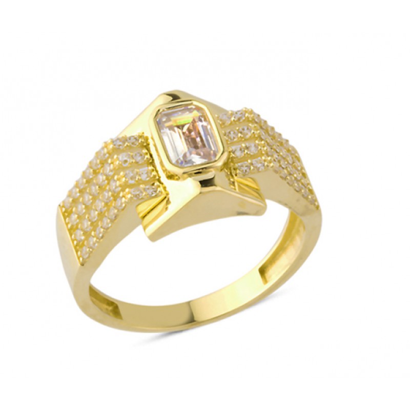 14 Ayar Altın Baget Taşlı Firavun Yüzük YZK149B