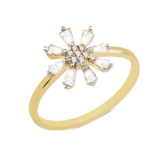 14 Ayar Altın Çiçek Baget Yüzük YZK015