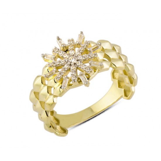 14 Ayar Altın Kar Tanesi Motifli Yüzük YZK153