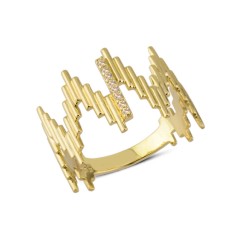 14 Ayar Altın Karışık Çizgili Yüzük YZK158