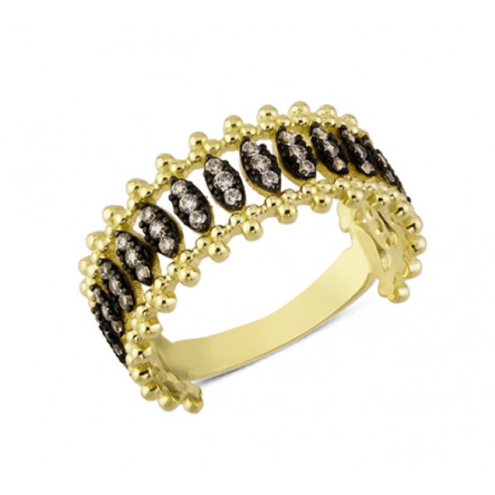 14 Ayar Altın Siyah Beyaz Taşlı Yüzük YZK159