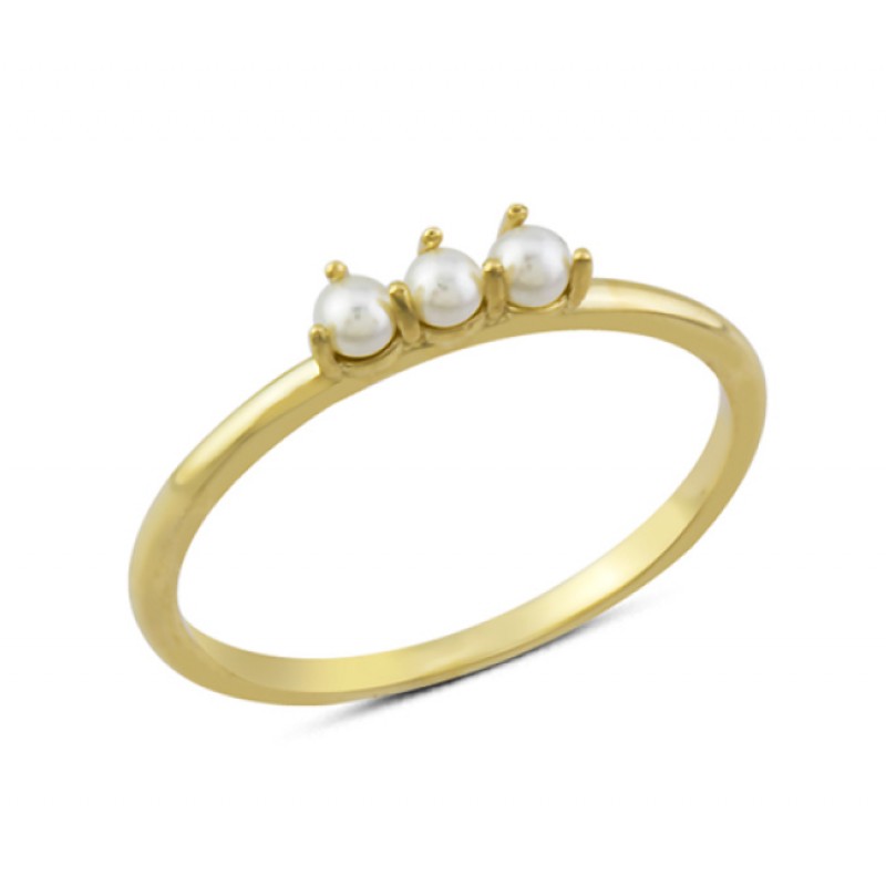 14 Ayar Altın Üçtaş İncili Yüzük YZK163 14 Ayar Altın Üçtaş İncili Yüzük YZK163