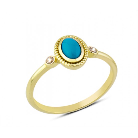 14 Ayar Altın Mavi Taşlı Sıvamalı Yüzük YZK168