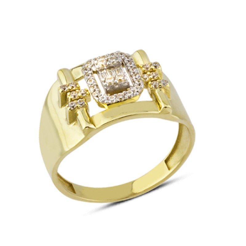 14 Ayar Altın Baget Taşlı Şövalye Yüzük YZK169 14 Ayar Altın Baget Taşlı Şövalye Yüzük YZK169