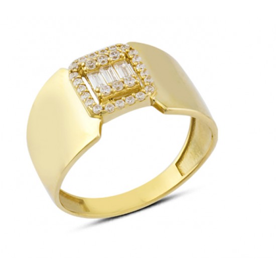 14 Ayar Altın Baget Taşlı Kalın Yüzük YZK171