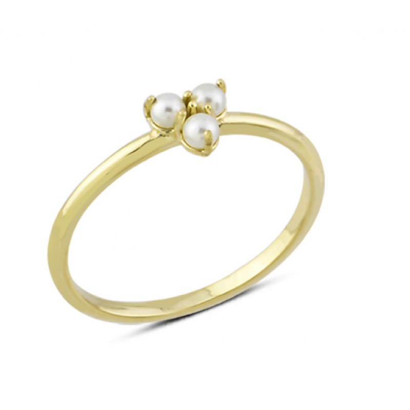 14 Ayar Altın Üç İnci Yüzük YZK173