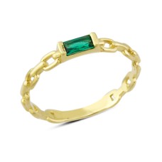 14 Ayar Altın Yeşil Taşlı Zincirli Yüzük YZK177