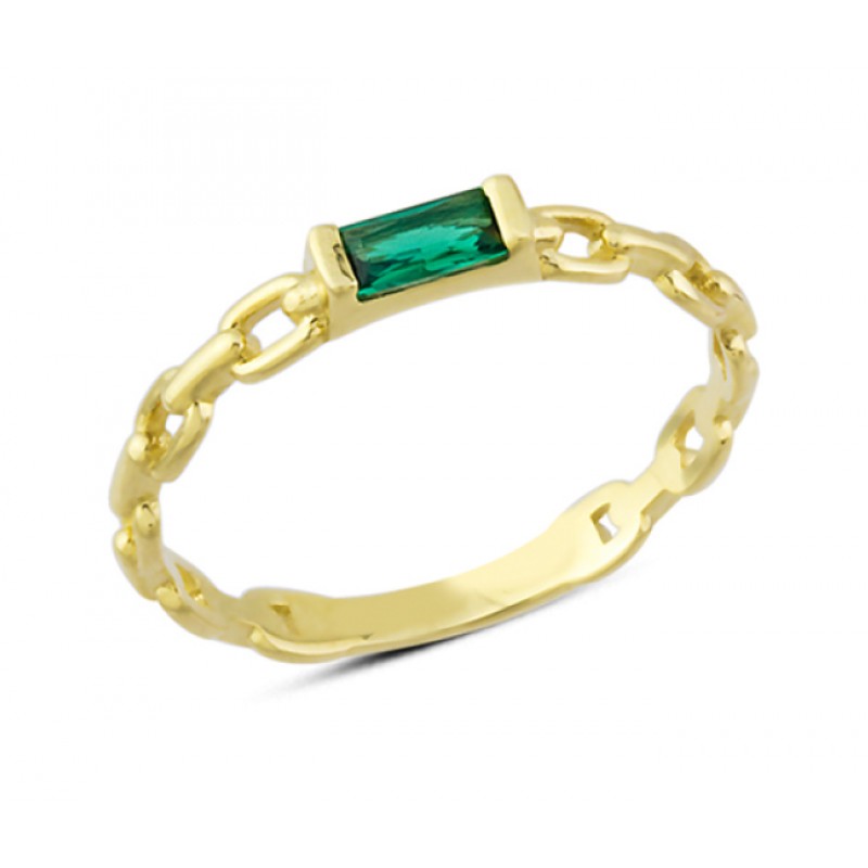 14 Ayar Altın Yeşil Taşlı Zincirli Yüzük YZK177