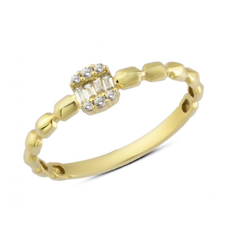 14 Ayar Altın Ortası Baget Taşlı Yüzük YZK193