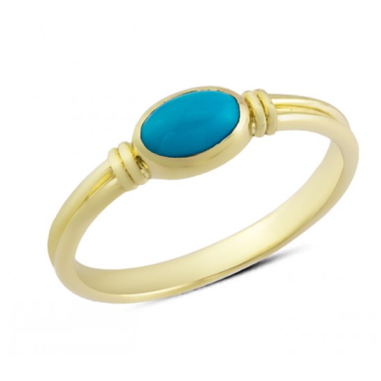 14 Ayar Altın Mavi Taşlı Sıvamalı Yüzük YZK195B