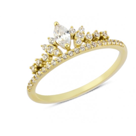 14 Ayar Altın Kraliçe Tacı Yüzük YZK196