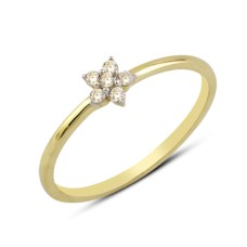 14 Ayar Altın Çiçek Model Taşlı Yüzük YZK020