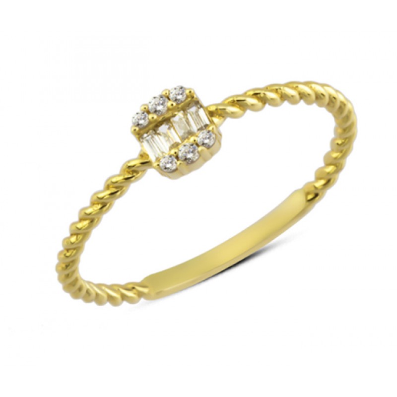 14 Ayar Altın Baget Taşlı Halat Kollu Yüzük YZK202