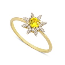 14 Ayar Altın Sarı Taşlı Çiçek Yüzük YZK021
