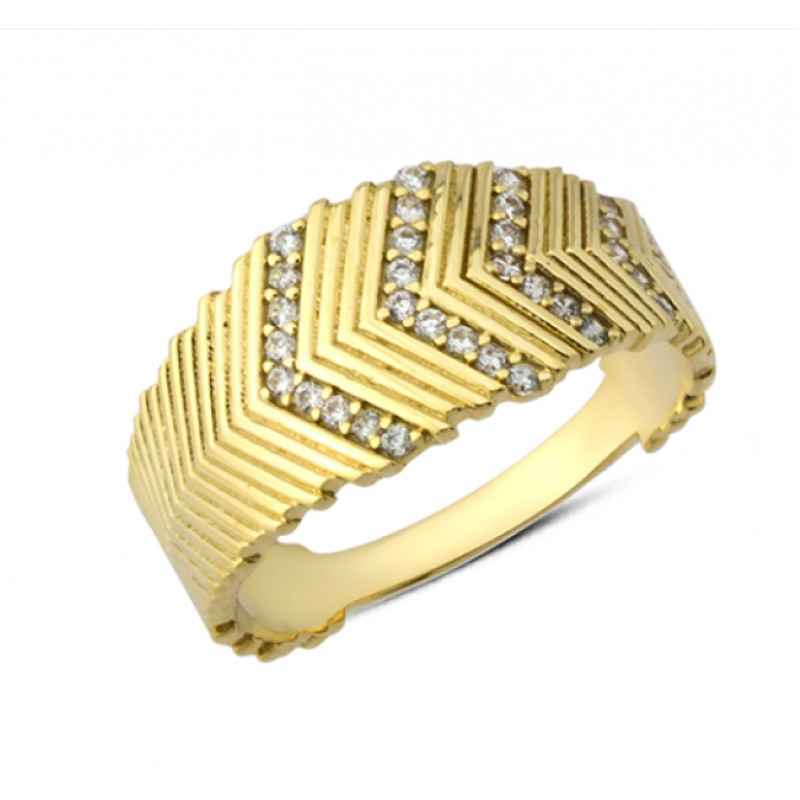 14 Ayar Altın Yarı Taşlı V Yüzük YZK235