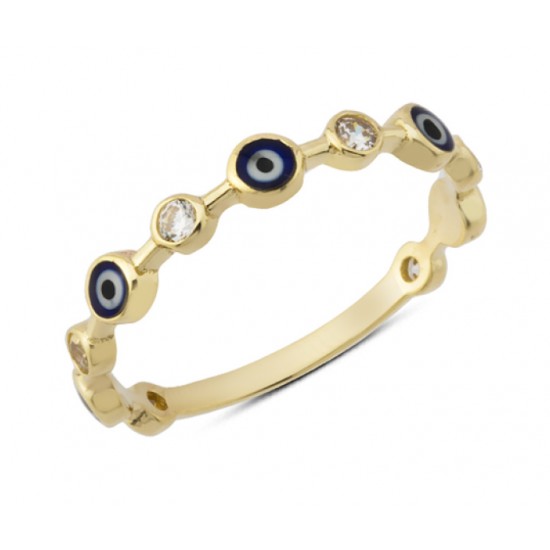 14 Ayar Altın Mineli Nazar Boncuğu Yüzük YZK239