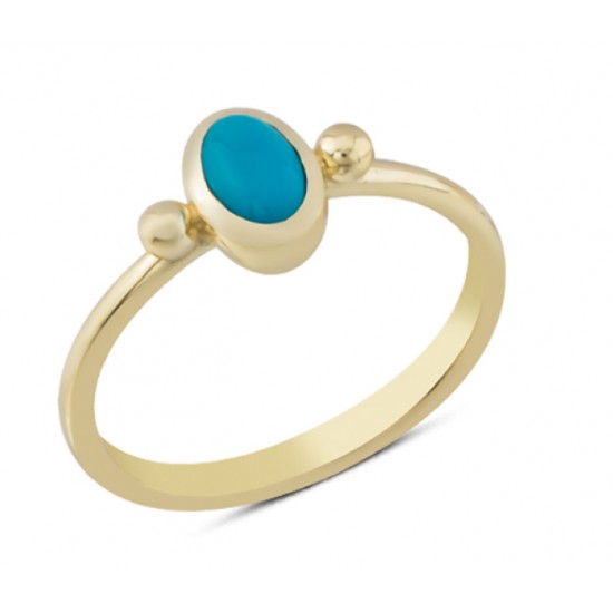 14 Ayar Altın Mavi Taşlı Sıvamalı Yüzük YZK248