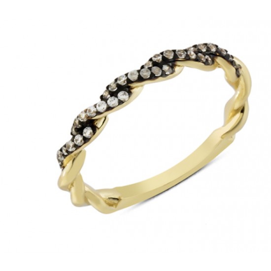 14 Ayar Altın Siyah Beyaz Taşlı Yüzük YZK254