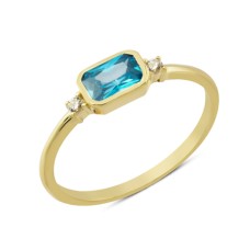 14 Ayar Altın Mavi Taşlı Sıvamalı Yüzük YZK255