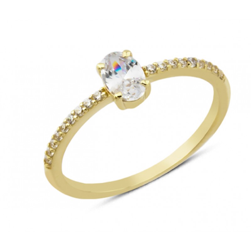 14 Ayar Altın Yarım Taşlı Oval Yüzük YZK258