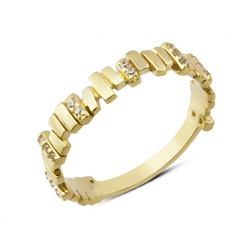 14 Ayar Altın Yan Taşlı Dikdörtgen Yüzük YZK260