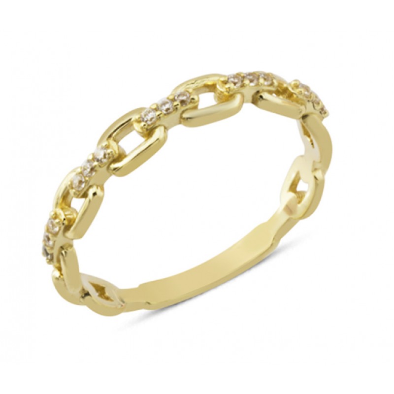 14 Ayar Altın Yan Taşlı Zincir Yüzük YZK262