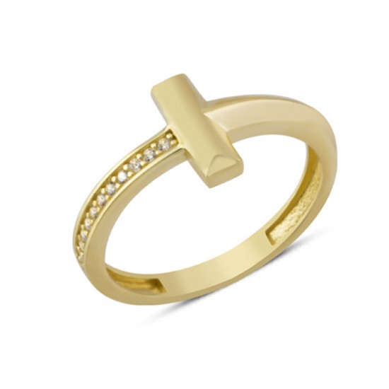 14 Ayar Altın Yan Taşlı Çizgi Yüzük YZK282