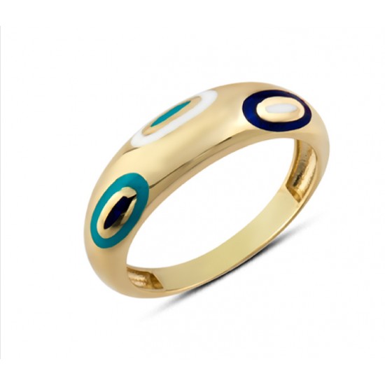 14 Ayar Altın Mavi Boncuk Mineli Yüzük YZK283