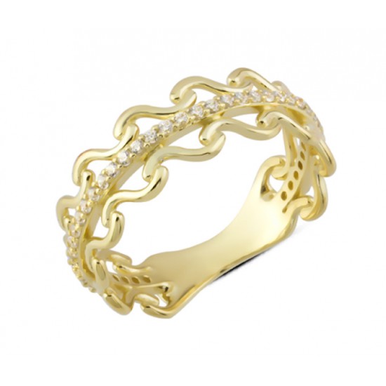 14 Ayar Altın Ortası Taşlı Dalga Yüzük YZK284
