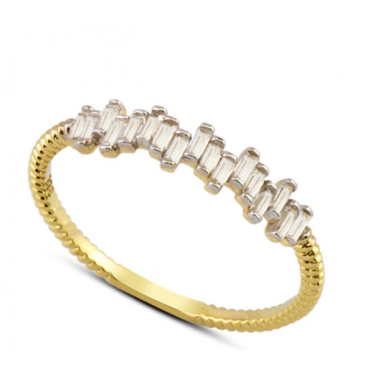 14 Ayar Altın Sıralı Baget Taşlı Yüzük YZK029