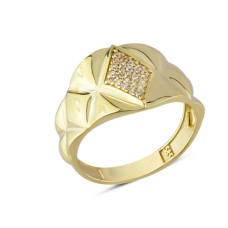 14 Ayar Altın Dörtgen Taşlı Yüzük YZK306