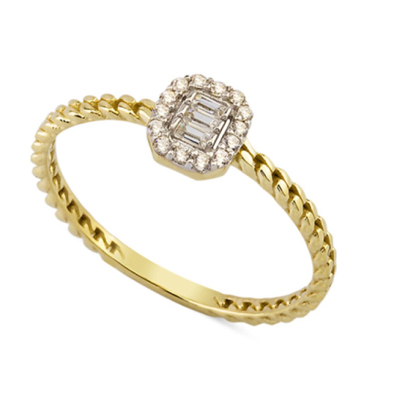 14 Ayar Altın Baget Hasır Kollu Yüzük YZK032 14 Ayar Altın Baget Hasır Kollu Yüzük YZK032