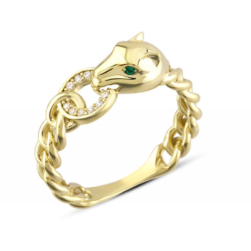 14 Ayar Altın Yeşil Gözlü Kaplan Yüzük YZK321
