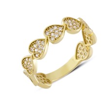 14 Ayar Altın Ardışık Kalpli Yüzük YZK327