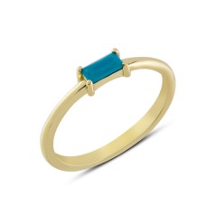 14 Ayar Altın Mavi Dikdörtgen Taşlı Yüzük YZK339