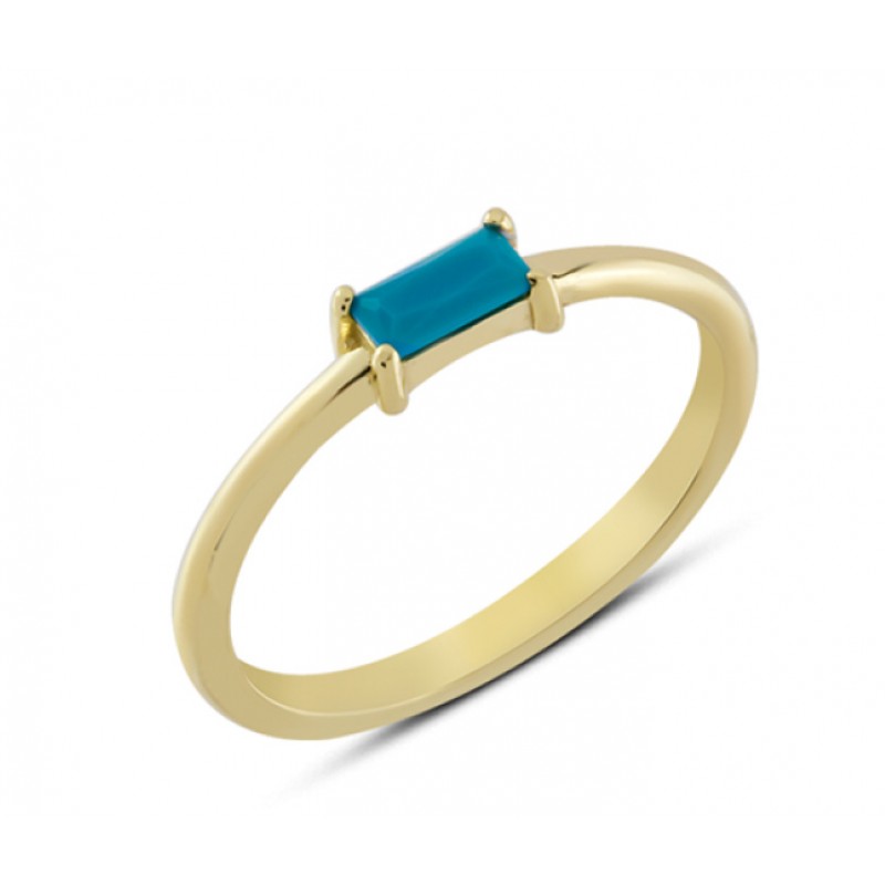 14 Ayar Altın Mavi Dikdörtgen Taşlı Yüzük YZK339