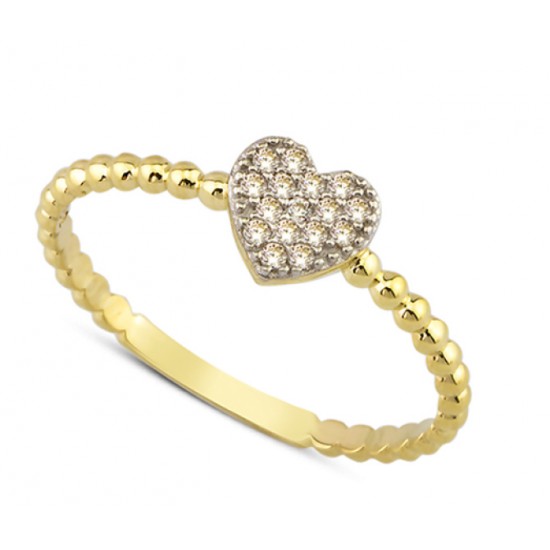 14 Ayar Altın Kalp Taşlı Yüzük YZK034
