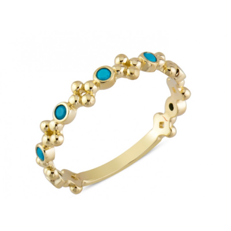 14 Ayar Altın Mini Mavi Taşlı Yüzük YZK342