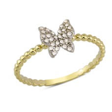 14 Ayar Altın Kelebek Taşlı Yüzük YZK035