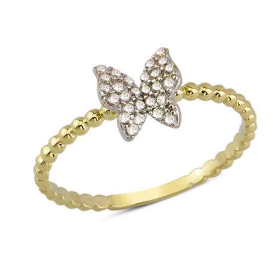 14 Ayar Altın Kelebek Taşlı Yüzük YZK035