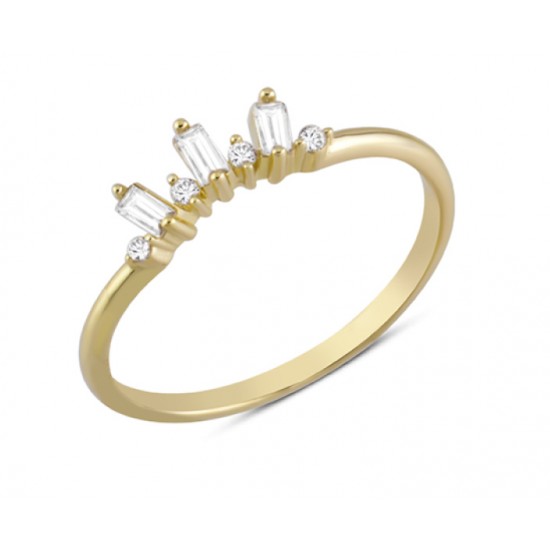 14 Ayar Altın Üç Baget Taşlı Yüzük YZK351