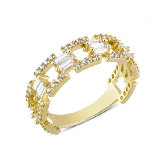 14 Ayar Altın İç İçe Baget Taşlı Yüzük YZK353