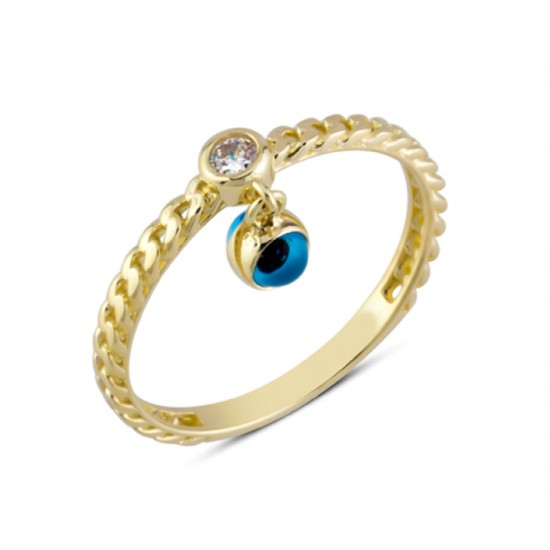 14 Ayar Altın Sallantılı Göz Boncuğu Yüzük YZK354