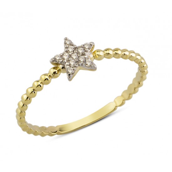 14 Ayar Altın Yıldız Taşlı Yüzük YZK036