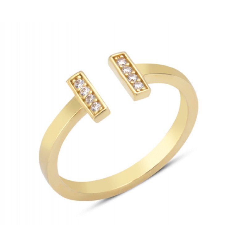 14 Ayar Altın Çift Çizgi Taşlı Yüzük YZK361